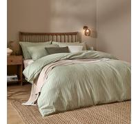 Yard furn Linear Stripe Duvet Cover Set - Soft Relaxed Textured Washed Cotton Bedding Set (Forest - Single)