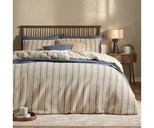 Yard furn Selby Waffle Stripe Duvet Cover Set - Soft Relaxed Textured Cotton Bedding Set (Coal/Natural - Double)