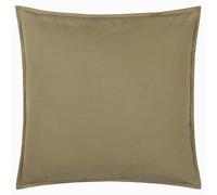 Yard furn Slub Cotton Feather Filled Cushion - Double Sided Soft Textured Minimalist Oxford Edge Decorative Pillow (Moss - 50x50cm)