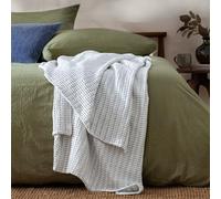 Yard Furn Waffle Textured Cotton Bedspread - Yarn Dyed Stripe Cotton Bedspread (Blue - 140x220cm)