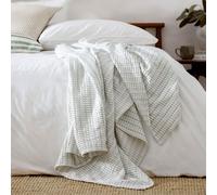 Yard Furn Waffle Textured Cotton Bedspread - Yarn Dyed Stripe Cotton Bedspread (Green - 140x220cm)