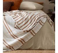 Yard Furn Woven Stripe Cotton Bedspread - Reversible Muslin Textured Bedspread (Cream - 140x220cm)