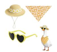 Yard Geese Outfits | Spring Theme Straw Hat Glasses - Daisy Flower Print Garden Geese Costume - for Beach Pool Party Courtyard Indoor Home Garden Patio Pathway Beach