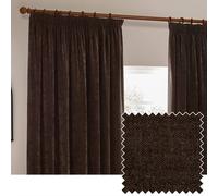 Yard Heavy Chenille Blackout Pencil Pleat Curtain Pair in Brown | Size: 229 cm width x 183 cm drop Yard Brown 229 cm width x 183 cm drop