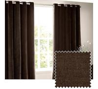 furn. Yard Heavy Chenille Eyelet Curtain Pair - Lined Room Darkening Soft Velvet Curtains (Brown - Width 168 x Drop 137cm)
