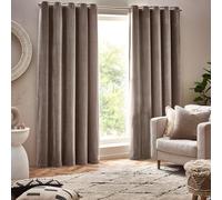Yard Heavy Chenille Eyelet Curtain Pair - Lined Room Darkening, Soft Velvet Home Décor (Greige - Width 168 x Drop 137cm)