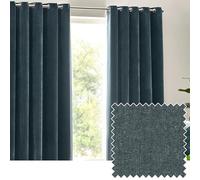 Furn Yard Heavy Chenille Eyelet Curtain Pair – Lined, Room-Darkening Velvet (Marine, 117 x 137 cm)