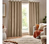 Yard Heavy Chenille Eyelet Curtain Pair - Lined Room Darkening, Soft Velvet Home Décor (Natural - Width 229 x Drop 229cm)