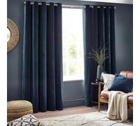 Yard Heavy Chenille Eyelet Curtain Pair - Lined Room Darkening, Soft Velvet Home Décor (Navy - Width 229 x Drop 137cm)