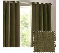 Yard Heavy Chenille Eyelet Curtain Pair - Lined Room Darkening, Soft Velvet Home Décor (Olive - Width 117 x Drop 183cm)