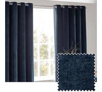 Yard furn Heavy Chenille Blackout Eyelet Curtain Pair - Lined Light Blocking Soft Velvet Curtains (Navy - Width 168 x Drop 137cm)