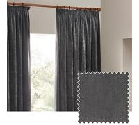 Yard Heavy Charcoal Chenille Velvet Pencil Pleat Curtains 117 x 137cm - Size: W 117 x D 137cm - Grey - Wilko
