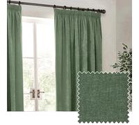 Yard Heavy Chenille Velvet Pencil Pleat Curtains - Eucalyptus - 168 x 137cm, Green