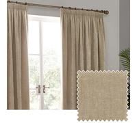 Yard Heavy Chenille Velvet Pencil Pleat Curtains - 2 Panels - Width x Drop - 117 x 137cm (46 x 54) - Natural