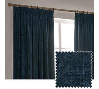 Yard Heavy Chenille Pencil Pleat Curtain Pair - Lined Room Darkening Soft Velvet Curtains (Navy - Width 117 x Drop 183cm)