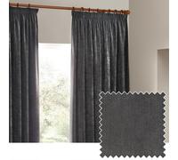 Yard furn Heavy Chenille Pencil Pleat Curtain Pair - Lined Room Darkening Soft Velvet Curtains (Charcoal - Width 229 x Drop 137cm)
