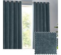 Yard Heavy Chenille Velvet Eyelet Curtains, Blue