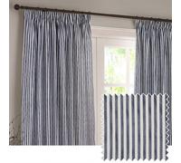 Yard Hebden 100% Cotton Blackout Pencil Pleat Curtains Navy 168Cm Width 137Cm Drop, Blue