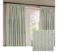 Yard Hebden Blackout Pencil Pleat Curtain Pair - Ultra Soft Cotton Lined Striped Curtains (Forest - 168x183cm)