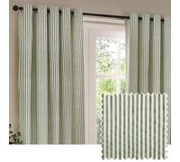 Yard Hebden Striped Cotton Eyelet Curtain Pair Forest 117 X 137Cm, Green