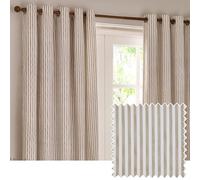 Yard Hebden Striped Cotton Eyelet Curtain Pair Natural 229 X 137Cm, Cream