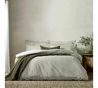 Yard Hebden Mélange Stripe Cotton Duvet Set - Ultra Soft Reversible Striped Bedding (Olive - Double)