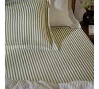 Yard Hebden Midi Stripe Fitted Sheet - Ultra Soft 100% Cotton Striped Bed Sheet (Olive - Super King - 180x200x32cm)