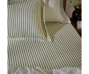 Yard Hebden Midi Stripe Fitted Sheet - Ultra Soft 100% Cotton Striped Bed Sheet (Olive - King - 150x200x32cm)