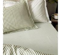 Yard Hebden Narrow Stripe Fitted Sheet - Ultra Soft 100% Cotton Striped Bed Sheet (Olive - Single - 90x190x32cm)