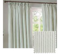 Yard Hebden Pencil Pleat Curtain Pair - Ultra Soft Cotton Lined Striped Curtains (Eucalyptus - 168x229cm)