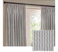 Yard Hebden Striped Cotton Pencil Pleat Curtain Pair Grey 168 X 183Cm, Grey