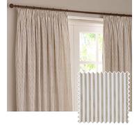 Yard Hebden Striped Cotton Pencil Pleat Curtain Pair Natural 168 X 183Cm, Cream
