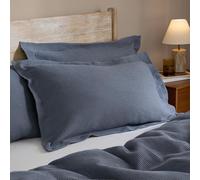 Yard Hebden Relaxed Waffle Pillowcase Pair - Soft Textured Cotton Pillow Covers (Denim Blue - 75x50cm)