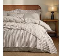 Yard Hebden Stripe Quilted Bedspread - Reversible Textured Soft Cotton Coverlet (Mole/Stone - 150x200cm)