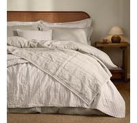 Yard Hebden Stripe Quilted Bedspread - Reversible Textured Soft Cotton Coverlet (Natural/Stone - 265x265cm)