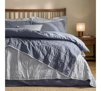 Yard Hebden Stripe Quilted Bedspread - Reversible Textured Soft Cotton Coverlet (Navy/Denim Blue - 150x200cm)