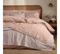 Yard Hebden Stripe Quilted Bedspread - Reversible Textured Soft Cotton Coverlet (Pecan/Cotta - 265x265cm)