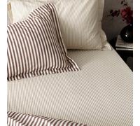 Yard Hebden Striped 100% Cotton Fitted Sheet, Beetroot, Double