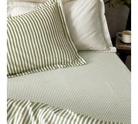 Yard Hebden Striped 100% Cotton Fitted Sheet, Olive, Super King