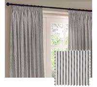 Yard Hebden Striped 100% Cotton Lined Pencil Pleat Curtains Grey 168cm width 137cm drop, Grey