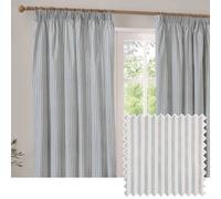 Yard Hebden Striped 100% Cotton Pencil Pleat Curtain Pair in Pale Blue | Size: 168 cm width x 137 cm drop Yard Pale Blue 168 cm width x 137 cm drop