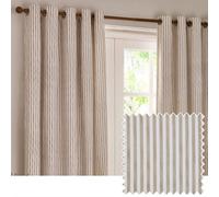 furn. Yard Hebden Blackout Eyelet Curtain Pair - Ultra Soft Cotton Lined Striped Curtains (Natural - 229x183cm)