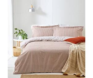 Yard Hebden Striped Cotton Blend Bedding Set - Reversible Ultra Soft Striped Bed Linen (Pecan - EU Size - Double - 200 x 200 cm)