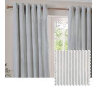 Yard Hebden Striped Cotton Eyelet Curtains, Mineral Blue, (W) 168 X (D) 137Cm