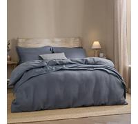 Yard furn Hebden Waffle Duvet Cover Set - Soft Relaxed Cotton Textured Bedding Set (Denim Blue - Super King)