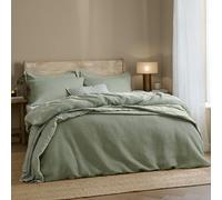 Yard furn Hebden Waffle Duvet Cover Set - Soft Relaxed Cotton Textured Bedding Set (Bay Green - Double)