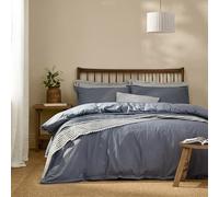 Yard furn Hebden Washed Cotton Duvet Cover Set - Soft Relaxed Percale Minimalist Bedding Set (Denim Blue - Double)