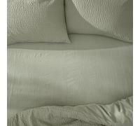 Yard Hebden Washed Cotton Fitted Sheet - Soft Relaxed Percale Minimalist Bed Sheet (Bay Green - Single)