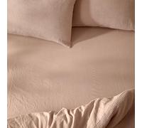 Yard Hebden Washed Cotton Fitted Sheet - Soft Relaxed Percale Minimalist Bed Sheet (Cotta - Double)