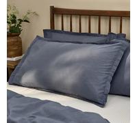 Yard Hebden Washed Cotton Pillowcase Pair - Soft Relaxed Percale Minimalist Pillow Covers (Denim Blue - 75x50cm)